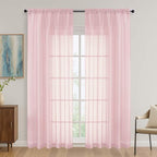 Blush Pink Sheer Curtains 84 Inches Long 2 Panels Set, Light Filtering Sheer by OVZME