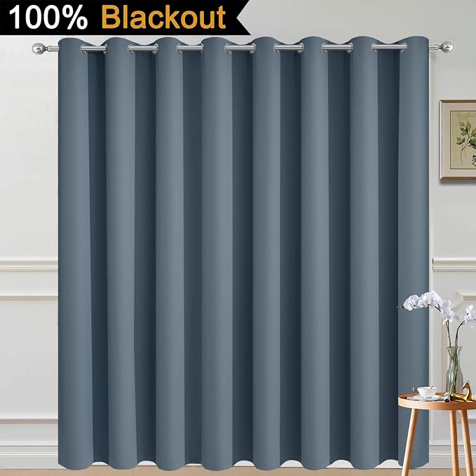 Yakamok Stone Blue Blackout Patio Door Curtain Panels W100 x L96, 1 Panel | - Image 2