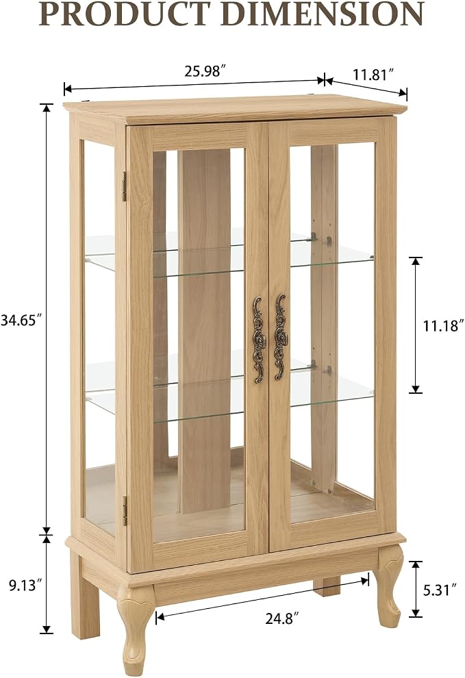 Curio Cabinet with Lighted, Curio Display Cabinet, Glass Display Cabinet with - Image 2
