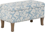 Linon Stephanie Cream and Light Blue Starfish Fully Upholstered Bench by Linon