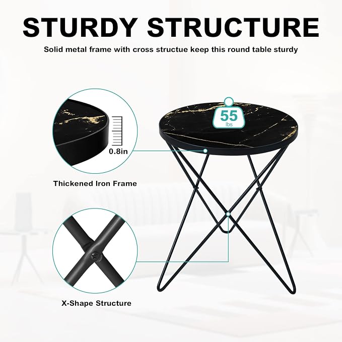 HLR Modern Round Side Table Set of 2, End Table - Image 5