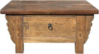 Chinese Vintage Rustic Wood Brown Drawer Low Kang Table Display Stand AJK242 by ORIENTLIVING