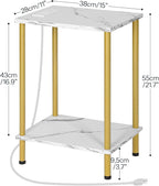 HOOBRO Side Table with Charging Station, Nightstand with 2-Layer Storage Shelves - Image 3