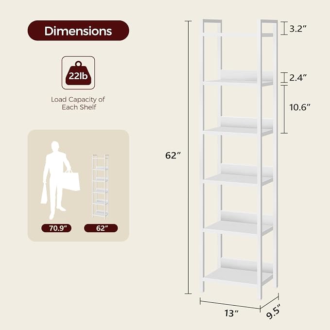 MAHANCRIS Bookshelf, 6-Tier Bookcase, Standing Book Shelf - Image 3