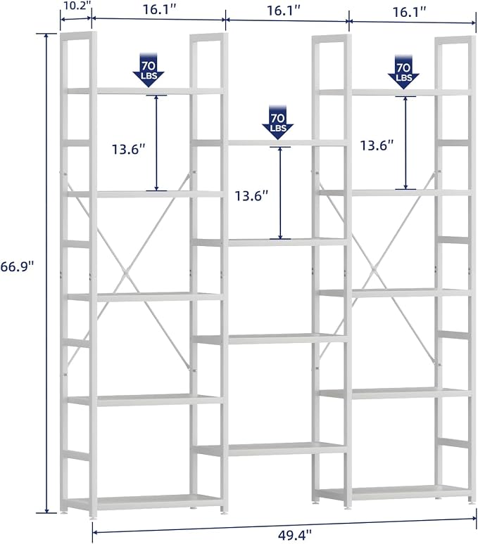 NUMENN Triple Column 5 Tier Bookshelf, Bookcase - Image 3