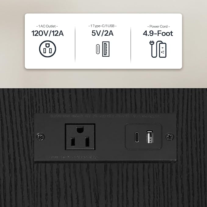 HOOBRO Side Table with Charging Station, End Table with USB Port and Outlets - Image 8