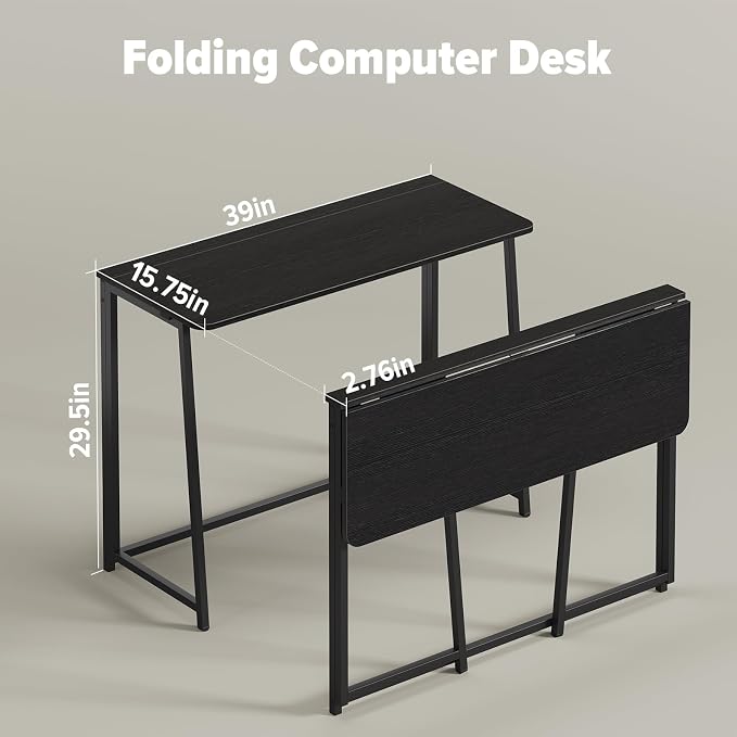 WOHOMO Folding Desk, 39.4" Narrow Writing Foldable Desk, Space-Saving Laptop - Image 2