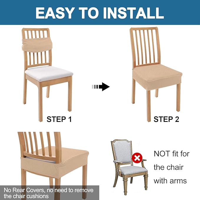 Smiry Waterproof Seat Covers for Dining Room Chairs Set of 4, Stretch Jacquard - Image 5