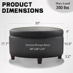30-Inch Round Storage Ottoman, Modern Ottoman Coffee Table - Image 2