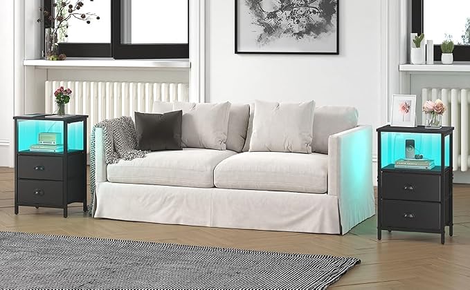 sthmec Nightstand with Charging Station, LED Night Stand Set 2, Bedside Table - Image 9