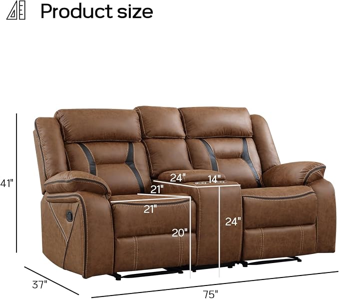 EBELLO Faux Leather Manual Loveseat Recliner, 2 Seat Reclining Sofa Chair - Image 2