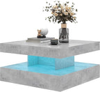 HedoAjim Grey LED Coffee Table for Living Room, Living Room Table 2-Tier Square - Image 7