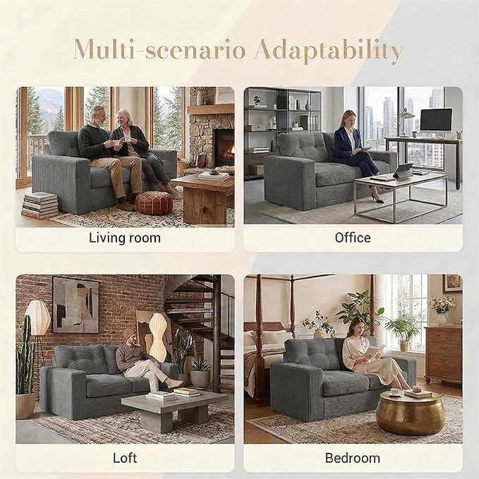 69" Corduroy Loveseat Sofa in a Box, High-Density Foam Couch, No Assembly - Image 3