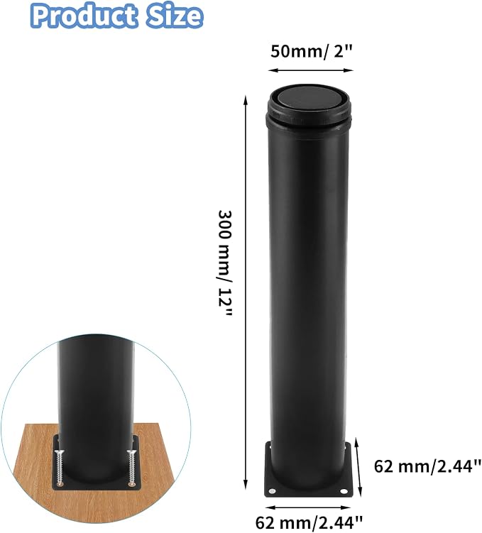 Set of 4 Stainless Steel Furniture Legs 12 Inch, Adjustable Round Cabinet Legs - Image 2