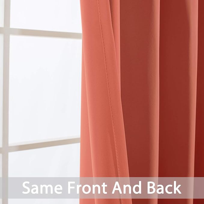 Yakamok Room Darkening Curtains 52x63 inch Length Coral Orange-Living Room | 2 - Image 6