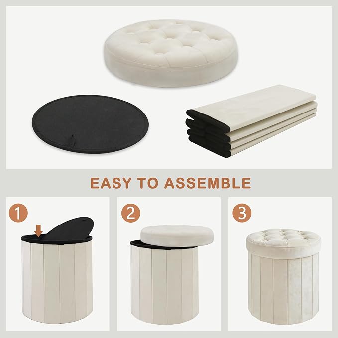 CAROLMADE Round Storage Ottoman, Velvet Folding Footrest Stool - Image 8