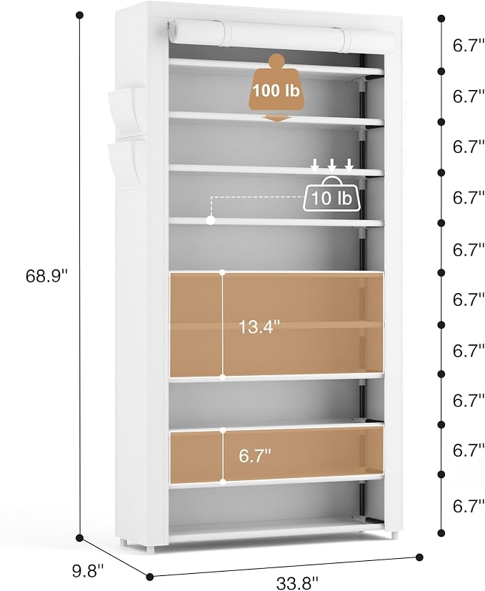 ROJASOP Shoe Rack with Covers 10 Tier Large Shoe Organizer Tall Shoe Closet - Image 3
