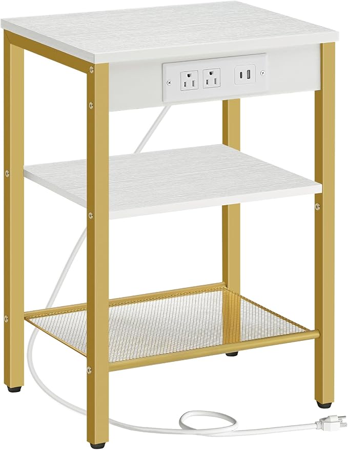 HOOBRO Side Table with Charging Station and USB Port, Small End Table by HOOBRO