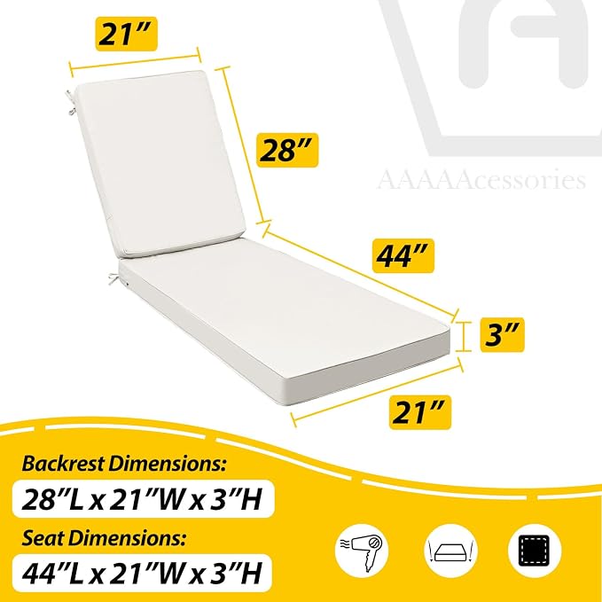 AAAAAcessories Outdoor Chaise Lounge Cushions, Fade-Resistant, Waterproof Patio - Image 5