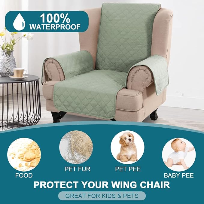 Turquoize 100% Waterproof Wing Chair Cover Wing Armchair Slipcovers Chair Couch - Image 2