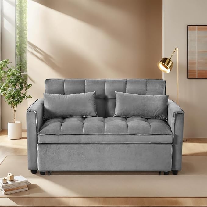 Ball & Cast 53" Sleeper Sofa, 3-in-1 Convertible Pull Out Couch, Velvet Loveseat - Image 7