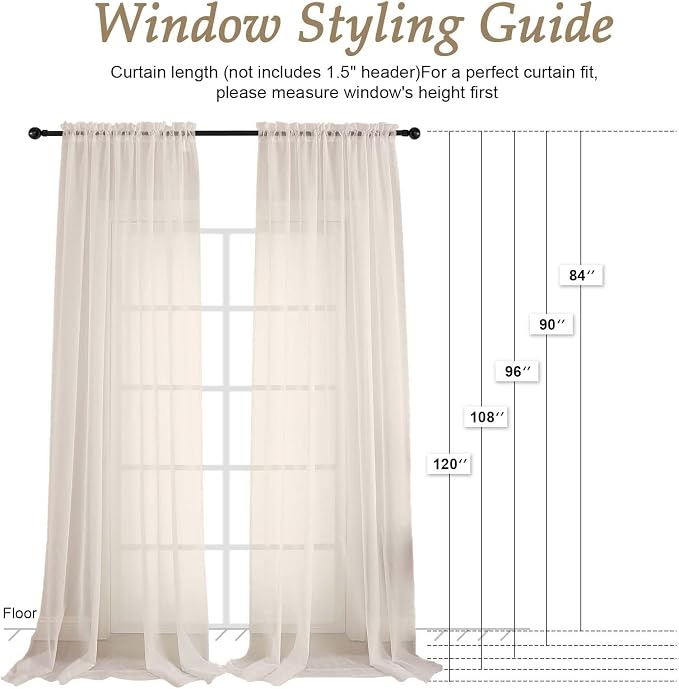 Cream Sheer Curtains 120 Inches Long 2 Panels Set, 59 Inch Extra Wide Soft Airy - Image 7