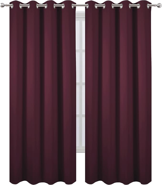Blackout Curtains 66 x 84 inch/Burgundy Red Curtains Set of 2 Panels/Thermal - Image 2