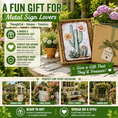 Bouquet Square Vintage Tin Sign Cactus Wall Art Cacti Art Wall Sign Decor for Home Kitchen Garage Outdoor Yard Farmhouse 8x12 Inch - Image 6