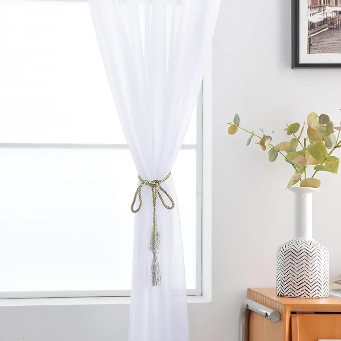 SpaceDresser Optical White Sheer Curtains 4 Panels Rod Pocket Semi-Sheer - Image 5