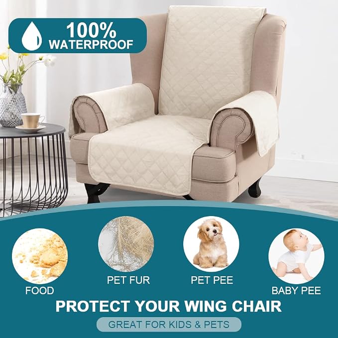 Turquoize 100% Waterproof Wing Chair Cover Wing Armchair Slipcovers Chair Couch - Image 2