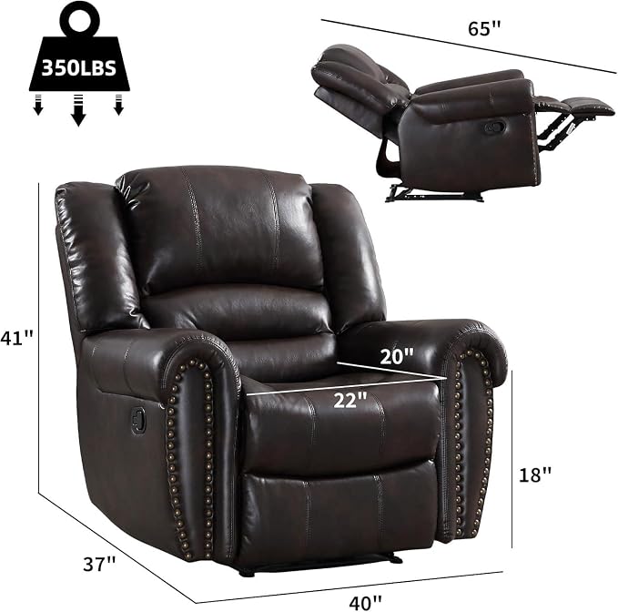 CANMOV Leather Recliner Chair Set of 2, Classic and Traditional Manual Recliner - Image 2