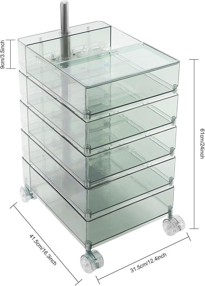 5 Tier Storage Cabinet, 360° Rotating Sofa Side Cabinet, Mobile Bedside Table - Image 3