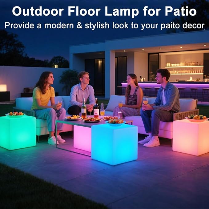 20-in LED Cube Chair, Dimmable RGB Color Changing Light Cubes w/Remote - Image 6