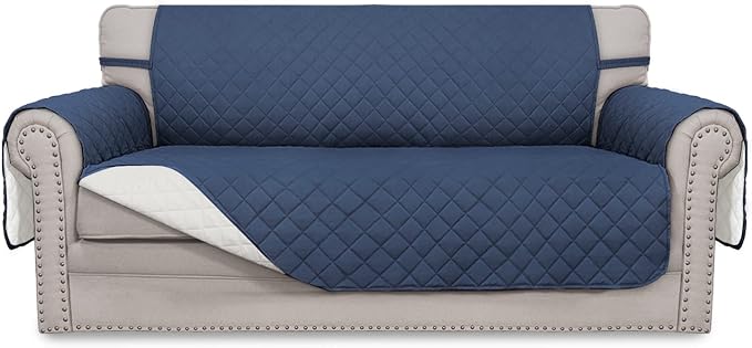 Easy-Going Reversible Couch Cover, 2 Cushion Sofa, Dark Blue/Ivory | Oversized by Easy-Going