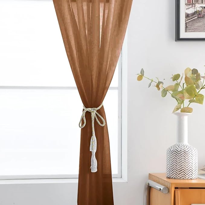 SpaceDresser Basic Rod Pocket Sheer Voile Window Curtain Panels Brown 1 Pair 2 - Image 5