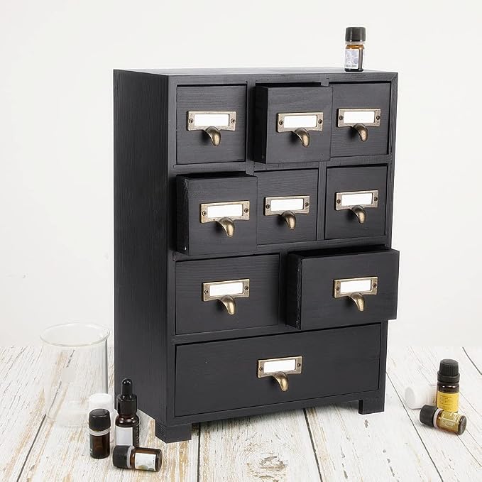 Apothecary Cabinet with 9 Drawers & Labels Rustic Library Card Catalog Cabinet - Image 2