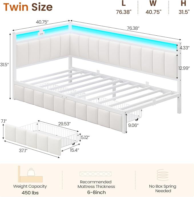 DICTAC Corner Twin Bed Frame - Image 2