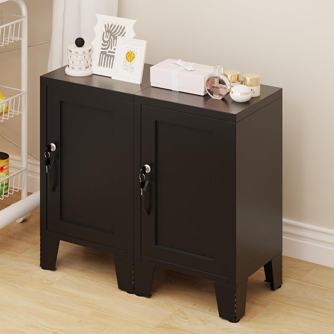 ALBAD Metal Nightstand with Lockable Cabinet, Compact Mini Locker Bedside Table - Image 7