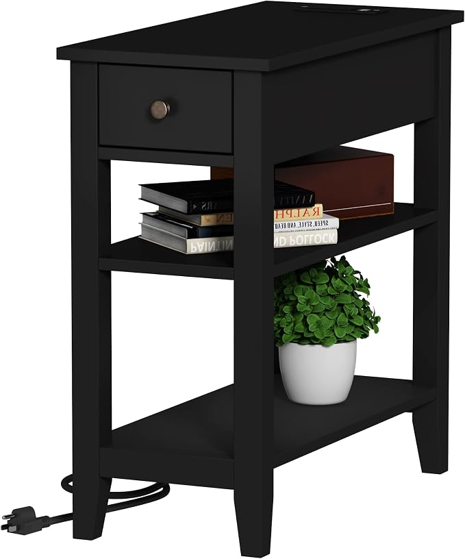 ChooChoo Narrow End Table with Charging Station, Side Table Living Room with by ChooChoo