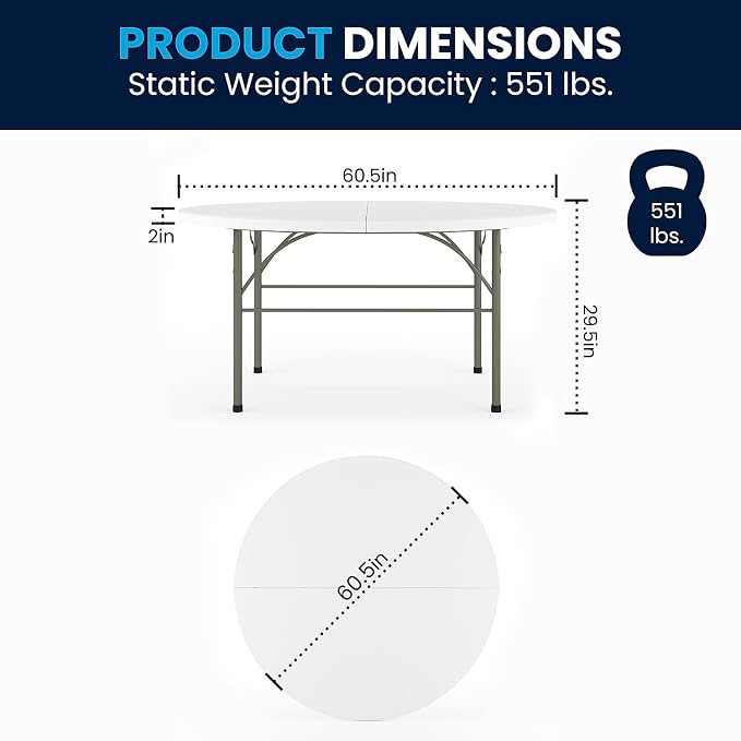 Flash Furniture Scarborough 5' Round Plastic Folding Table - Image 3
