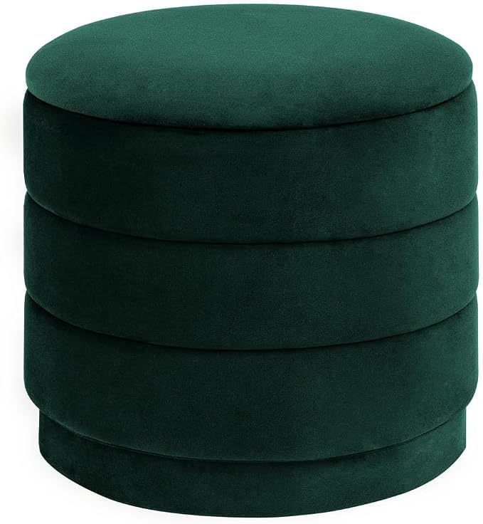 15" Upholstered Round Velvet Ottoman - Image 3