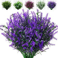 XLFAQXM 8 Pack Artificial Plants Flowers Grass Shrubs Lavender No Fade Faux Plastic Flowers Outdoor for Farmhouse Garden Porch Patio Indoor Wedding Decoration Greenery Fake Plants uv Resistant by XLFAQXM