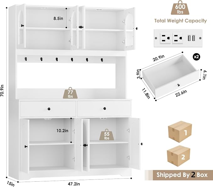 HIFIT 71" LED Kitchen Pantry Cabinet - Image 3