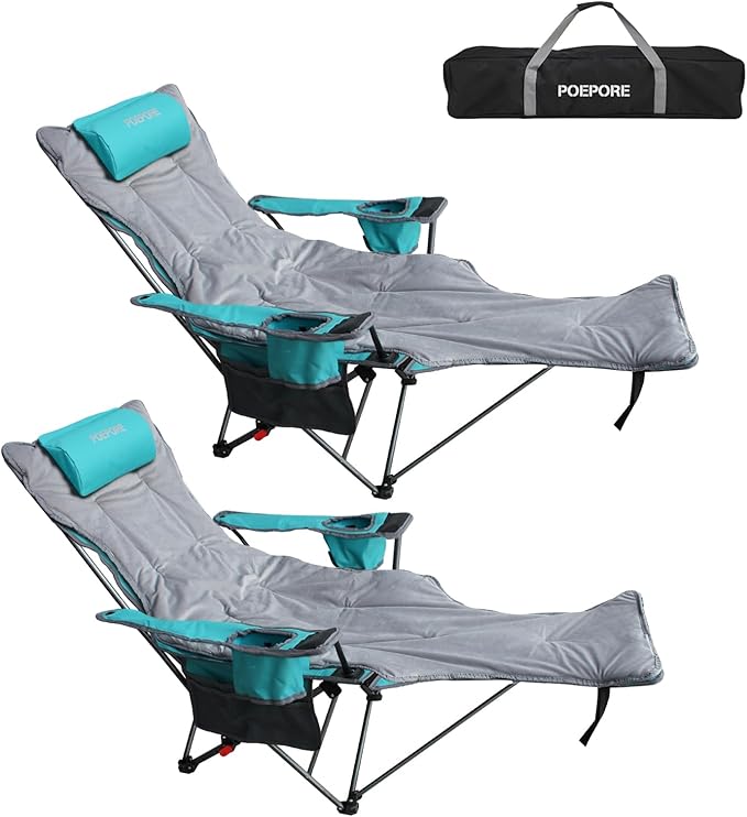 Reclining Camping Chair with Removable Footrest Lounge Chair with Headrest by POEPORE__LOOKGOODFEELGOOD