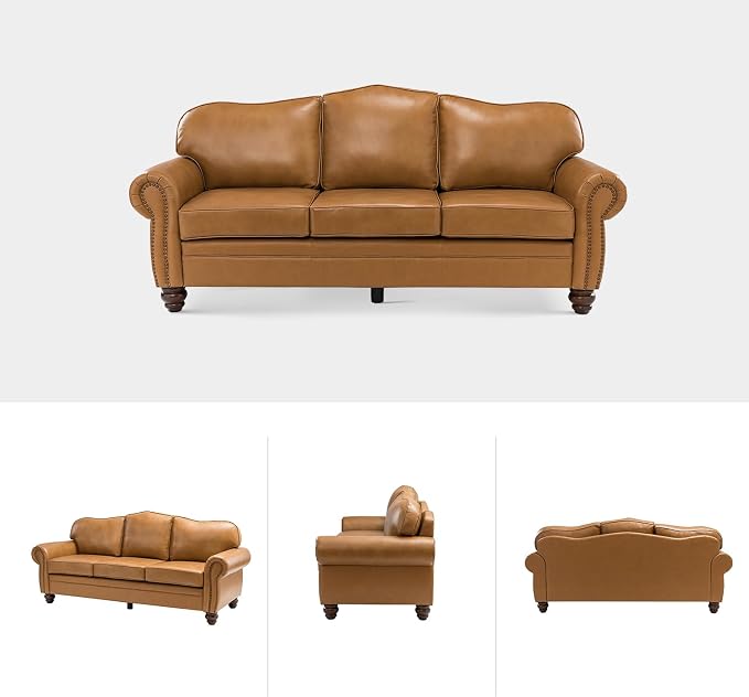 81" Genuine Leather Sofa, Classic 3-Seater Couchs - Image 7