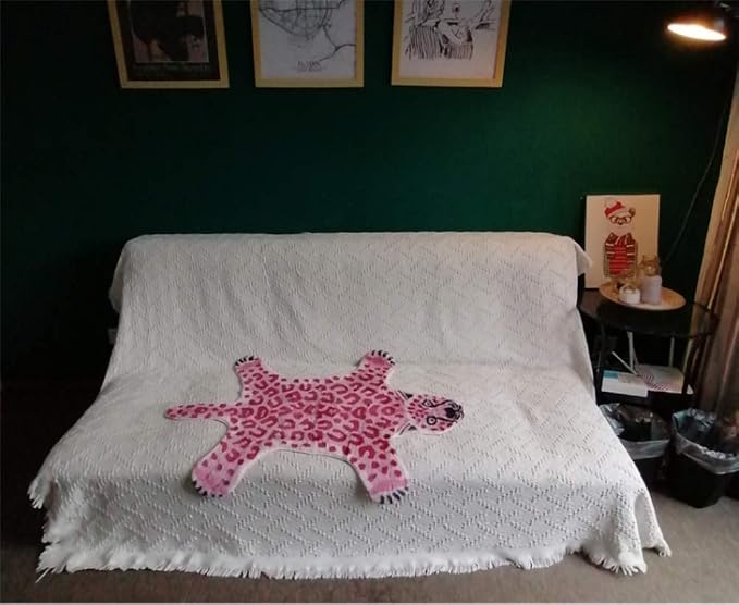 Huichenxing2021FURSTORE Pink Faux Cowhide Leopard Non-Slip Rug 3.3x2.95ft | - Image 7