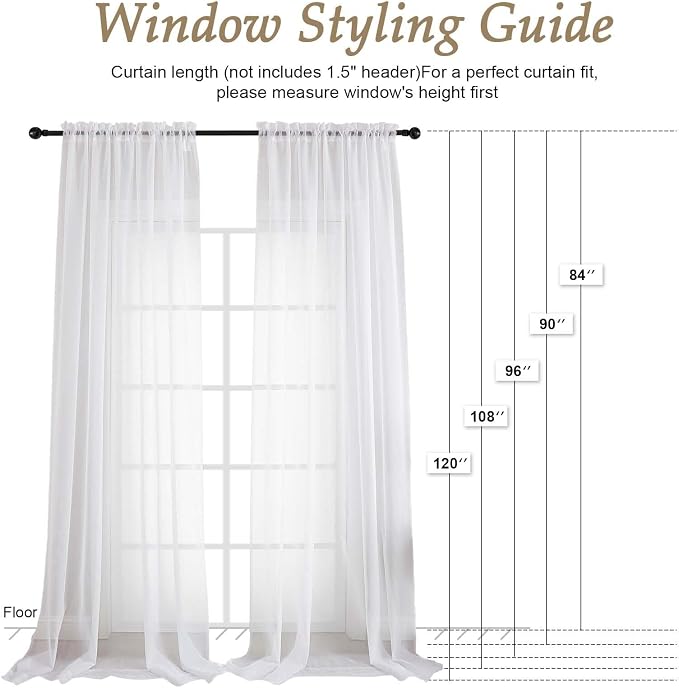 White Sheer Curtains 120 Inches Long 2 Panels Set, 59 Inch Extra Wide Soft Airy - Image 2