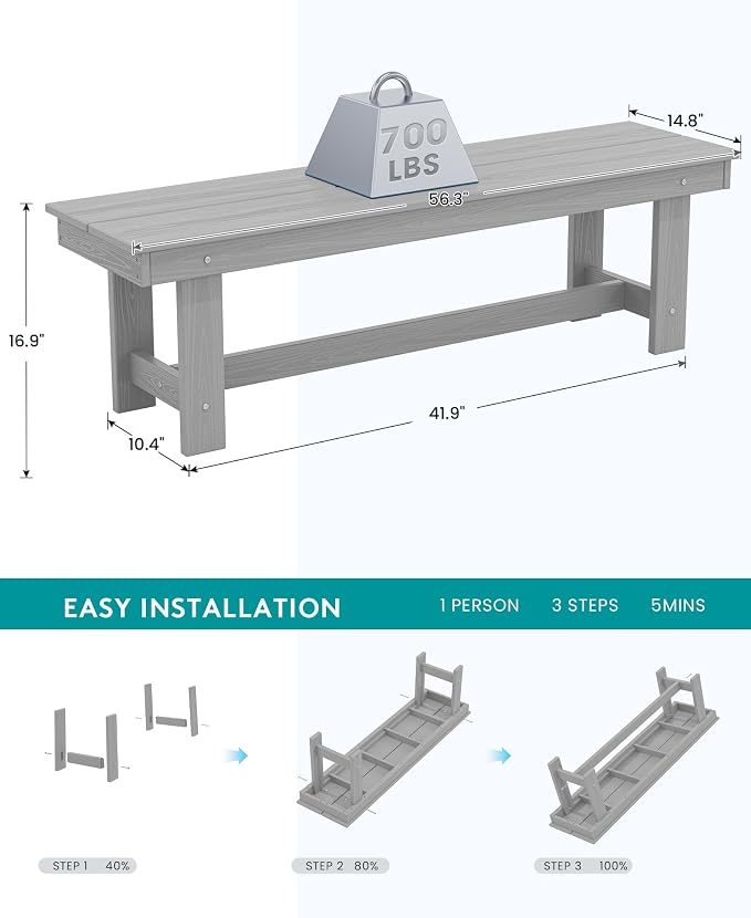 SERWALL Patio Dining Table and Bench Set - Image 4