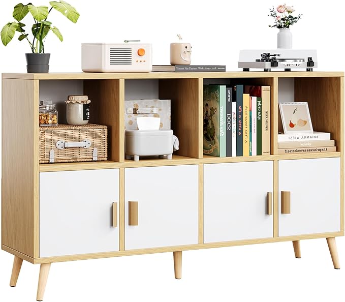 8-Cube Storage Organizer with Doors & 5 Solid Wood Legs, Mid-Century Modern by Flrrtenv