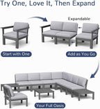 Stoog 11-Piece Patio Conversation Set, 9-Seats U-Shaped Modular Patio Sofa Set - Image 3
